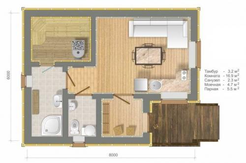 Проект Zp1 бани из арболита 52 м2 от 676 000 руб. Особенности конструкции бани из арболитовых блоков
